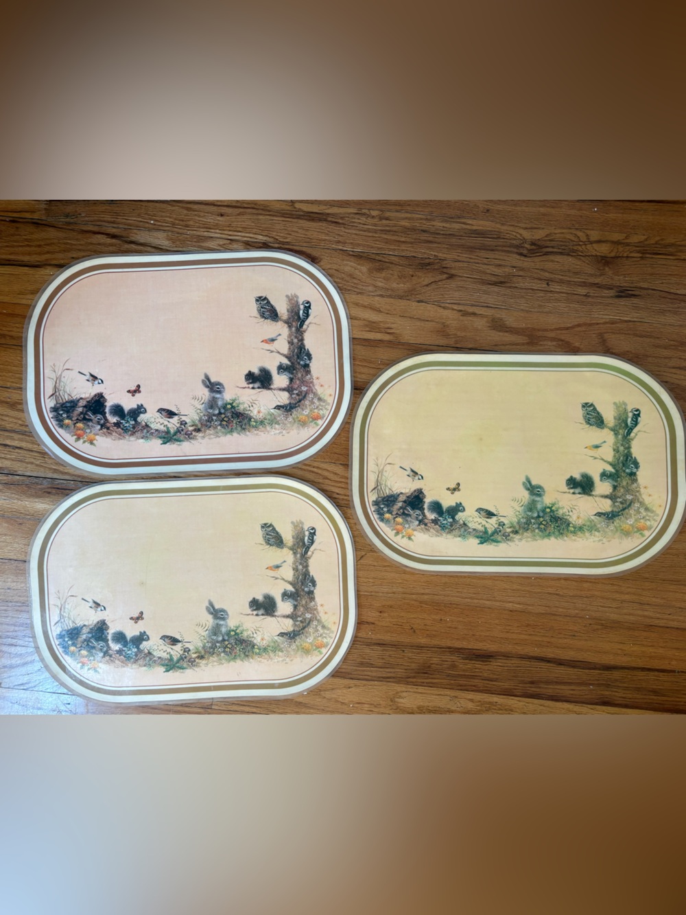 AmericaMark Set of 3 Vintage Animal Floral Placemats - Brown & Cream - Picture 3 of 3